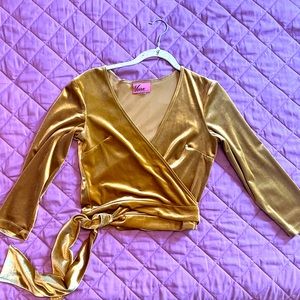 Vixen by Micheline Pitt Velvet Wrap Top Gold sz M SOLD OUT COLOR